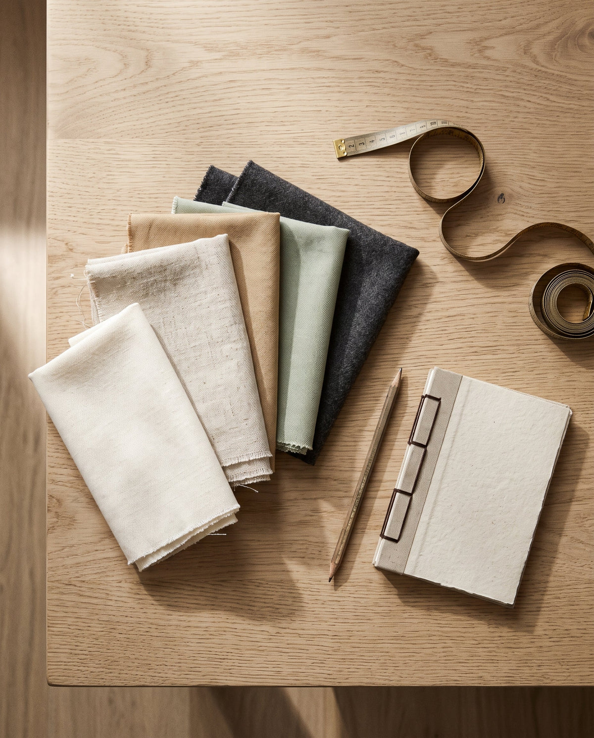 Curtain fabric samples with a measuring tape