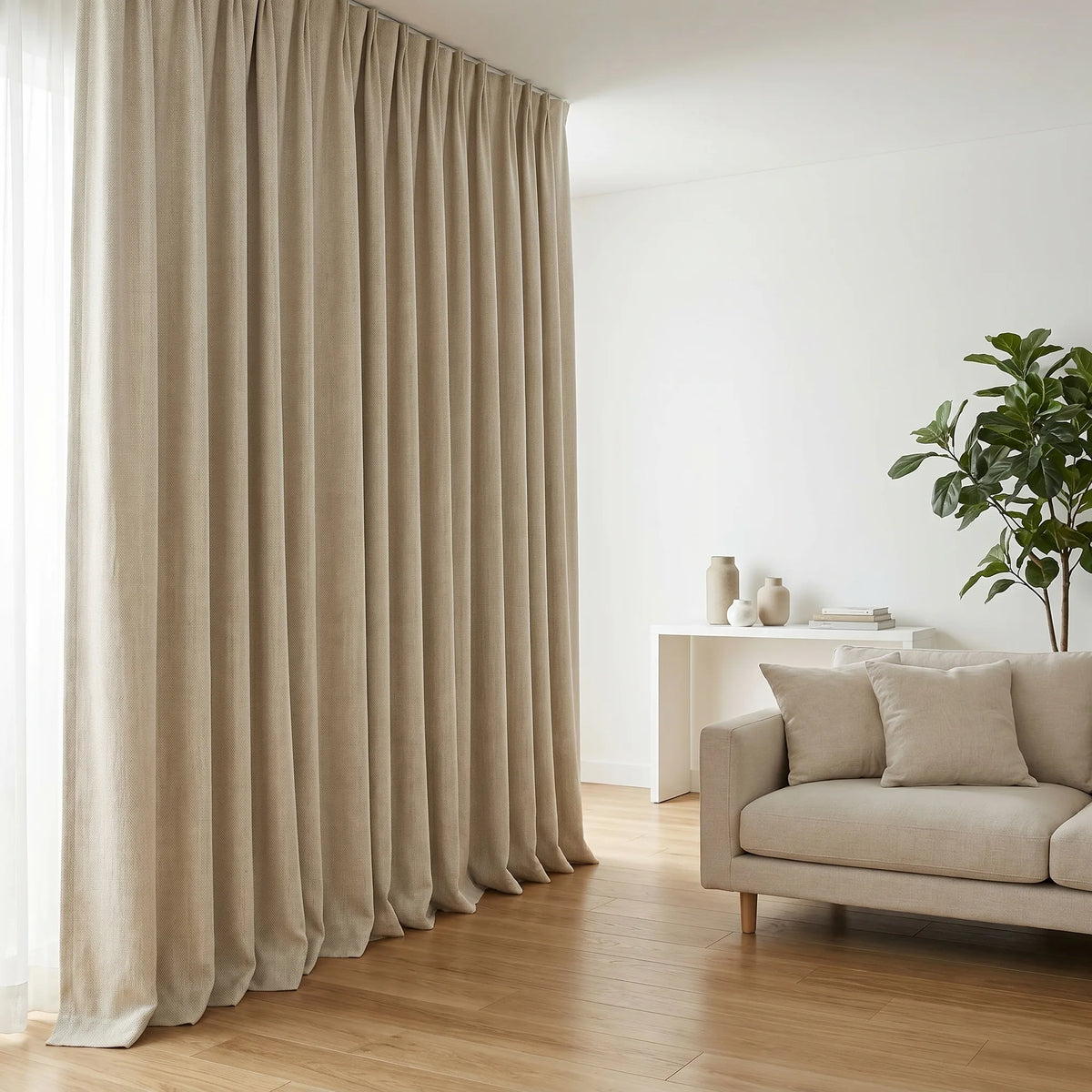 Room Darkening Curtains Cream Beige — Wide Panels