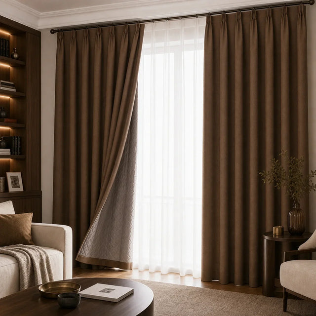 3-in-1 Blackout Curtains Brown