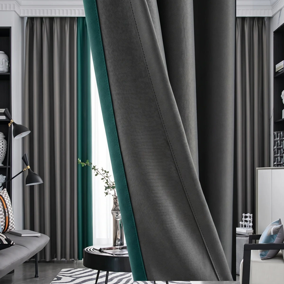 Green & Grey Two-Tone Thermal Blackout Curtain Panels Pair