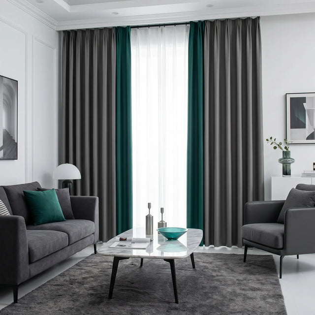 Green & Grey Two-Tone Thermal Blackout Curtain Panels Pair