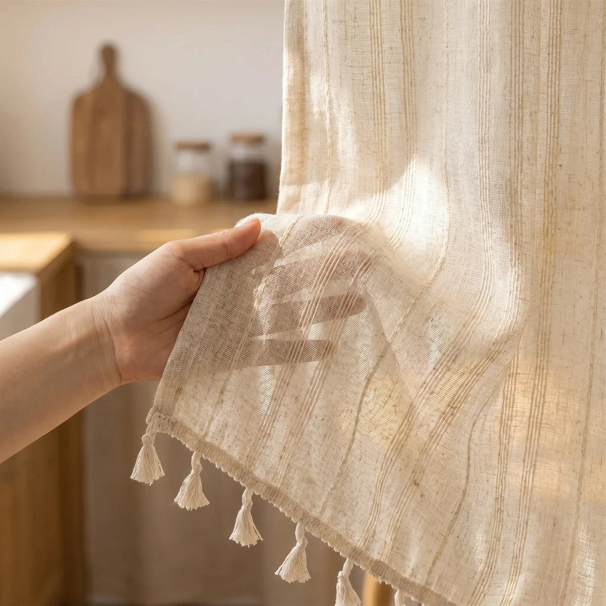 Decorative Door Curtain Beige — Semi-Sheer