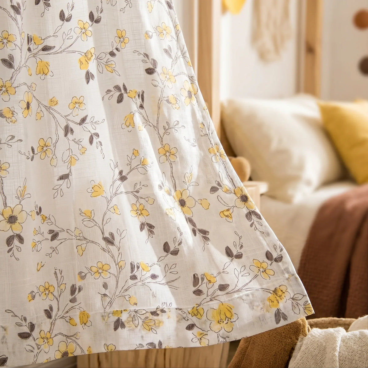 Sheer Curtain Yellow Floral