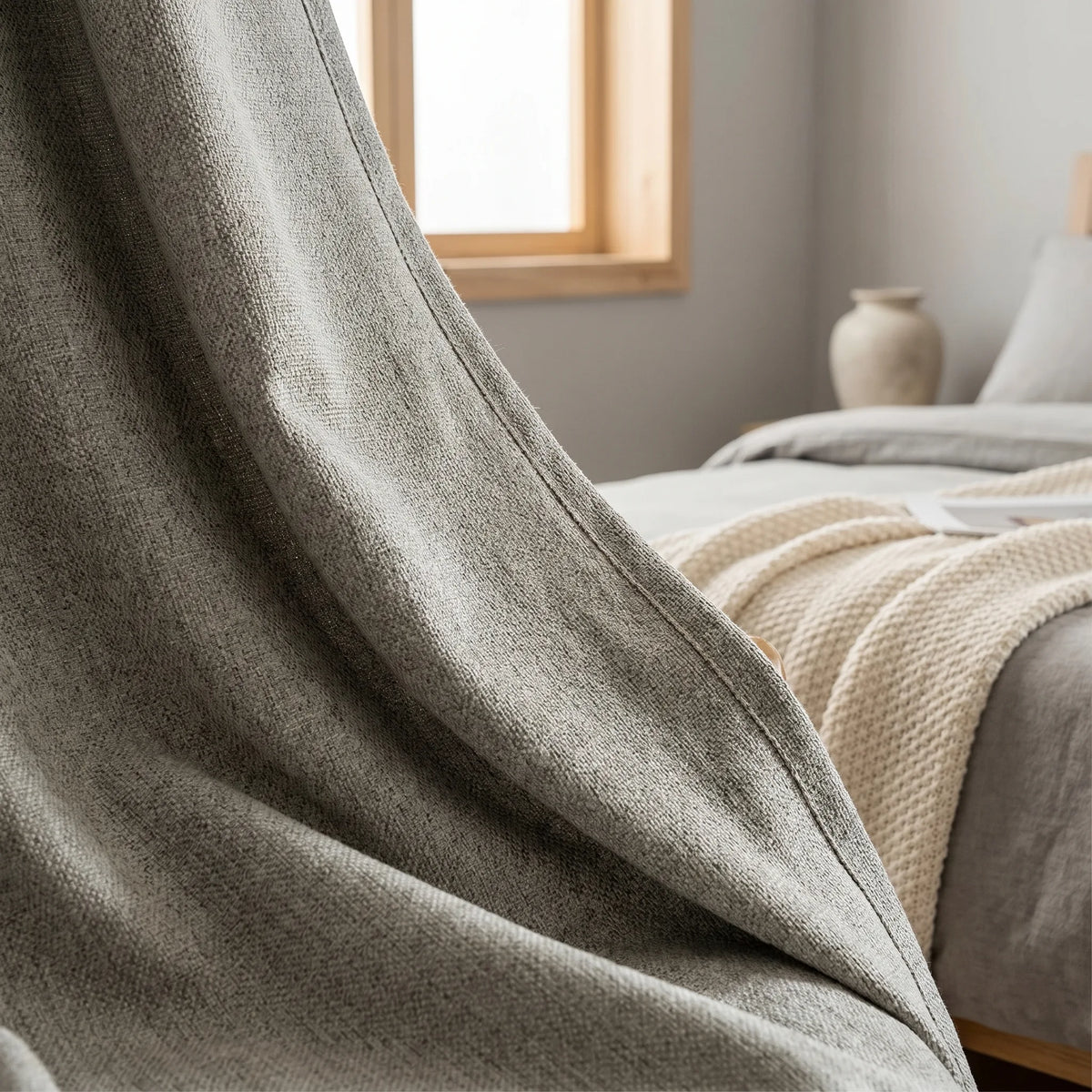 Linen Sheer Curtain Grey — Thick