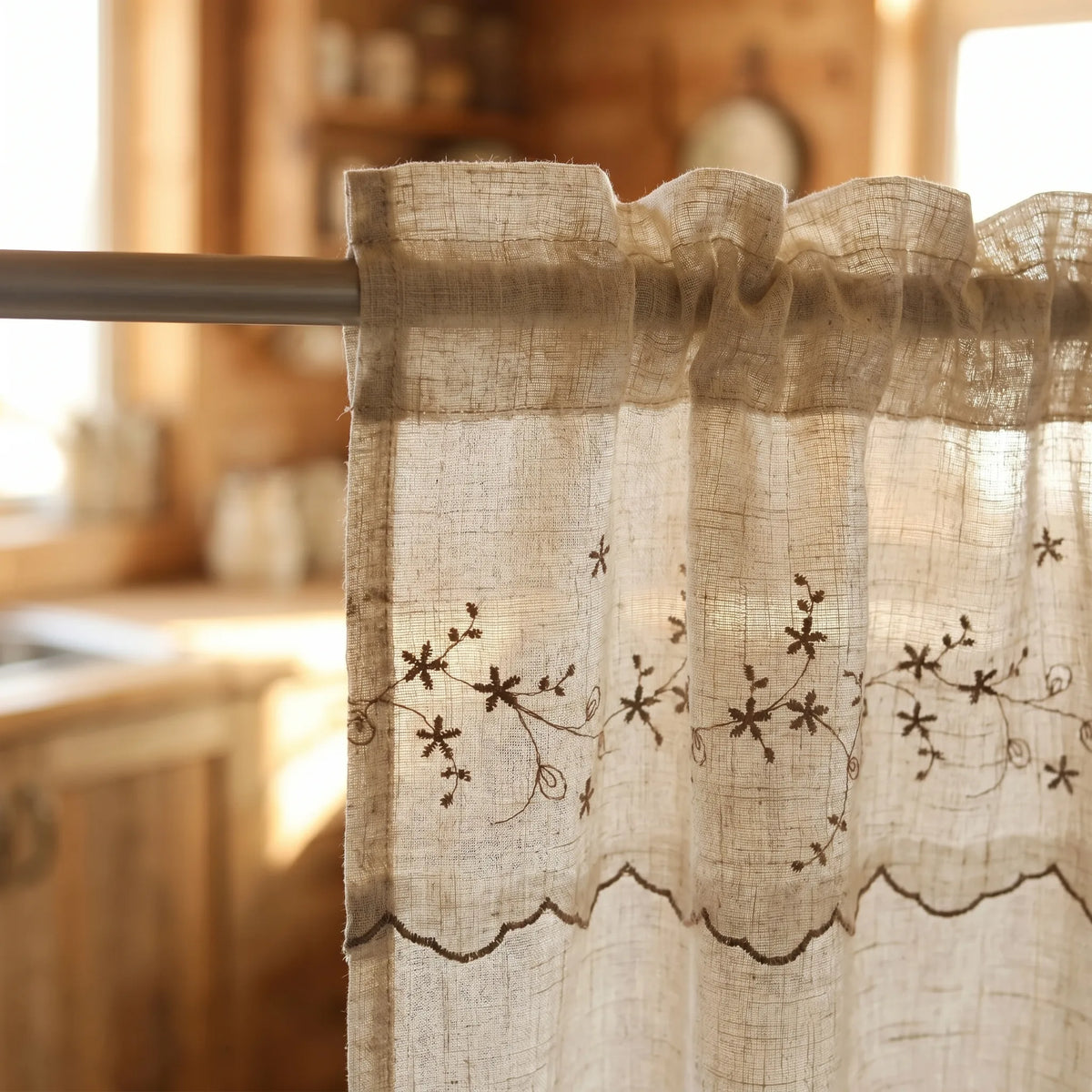 Vintage Linen Kitchen Curtain Natural