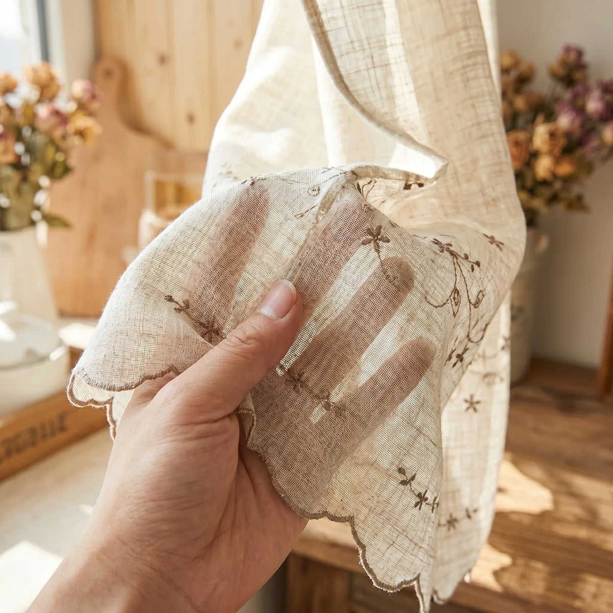 Vintage Linen Kitchen Curtain Natural