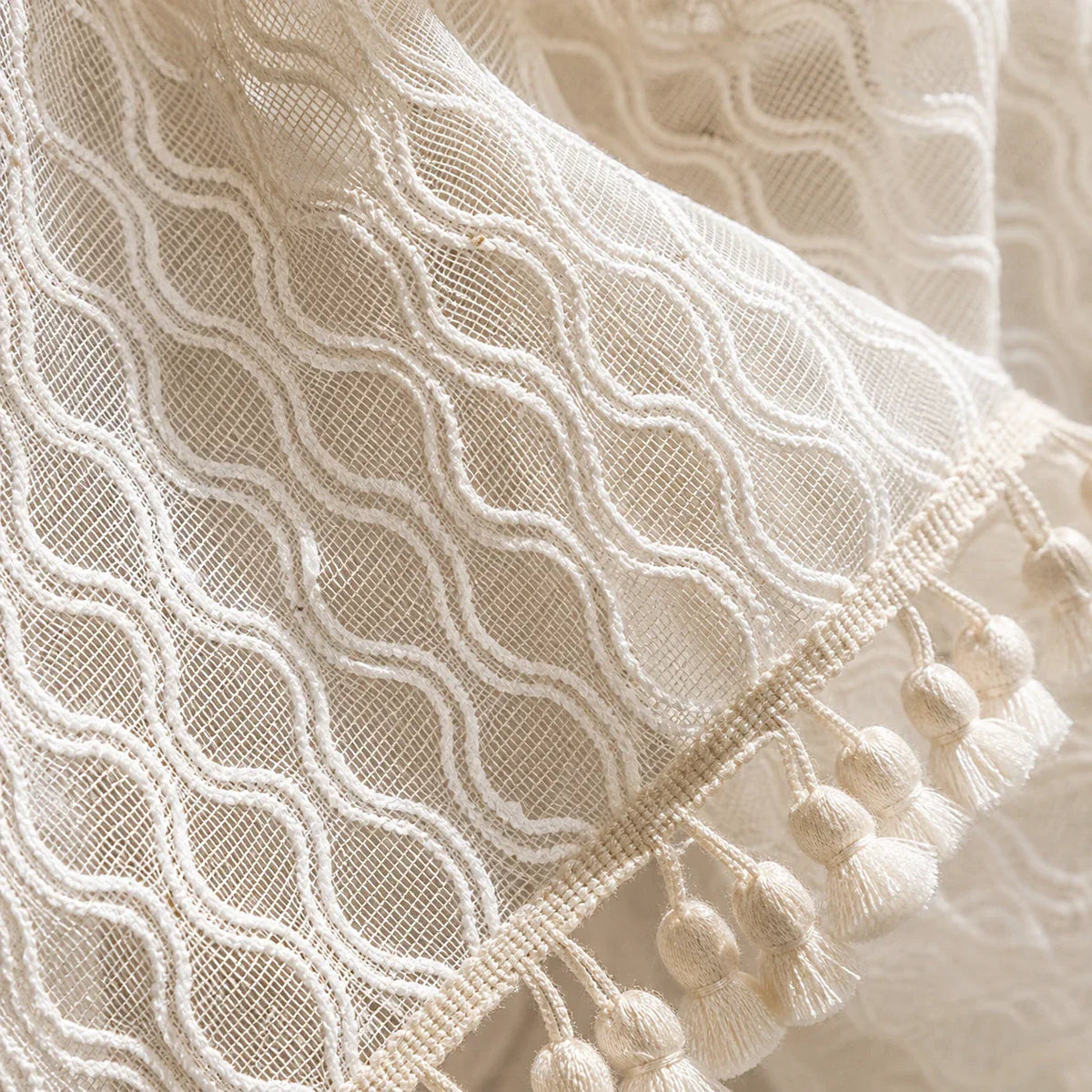 Sheer Café Curtain Beige Patterned