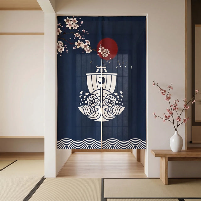 Japanese Linen Door Curtain (Noren) - Boat