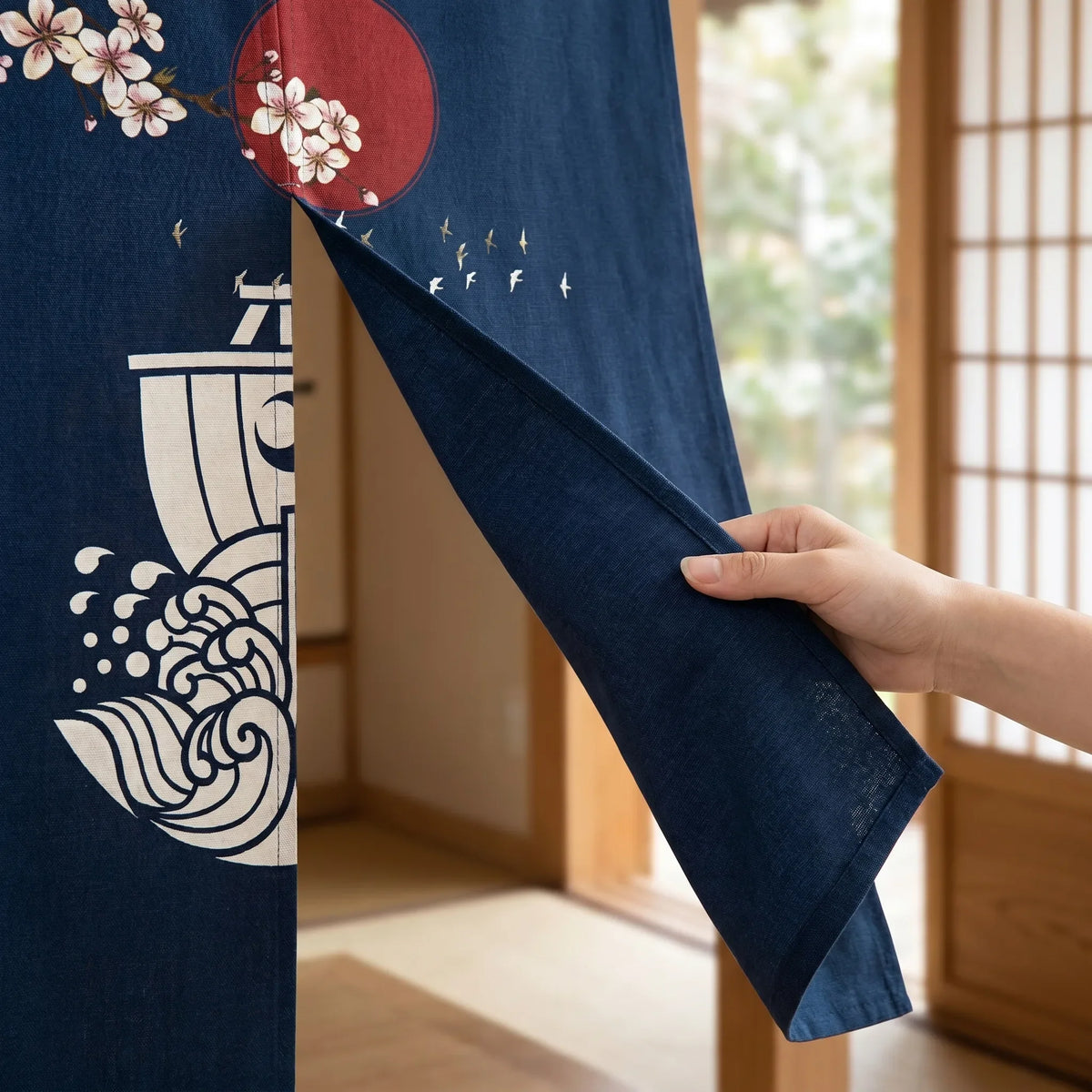 Japanese Linen Door Curtain (Noren) - Boat