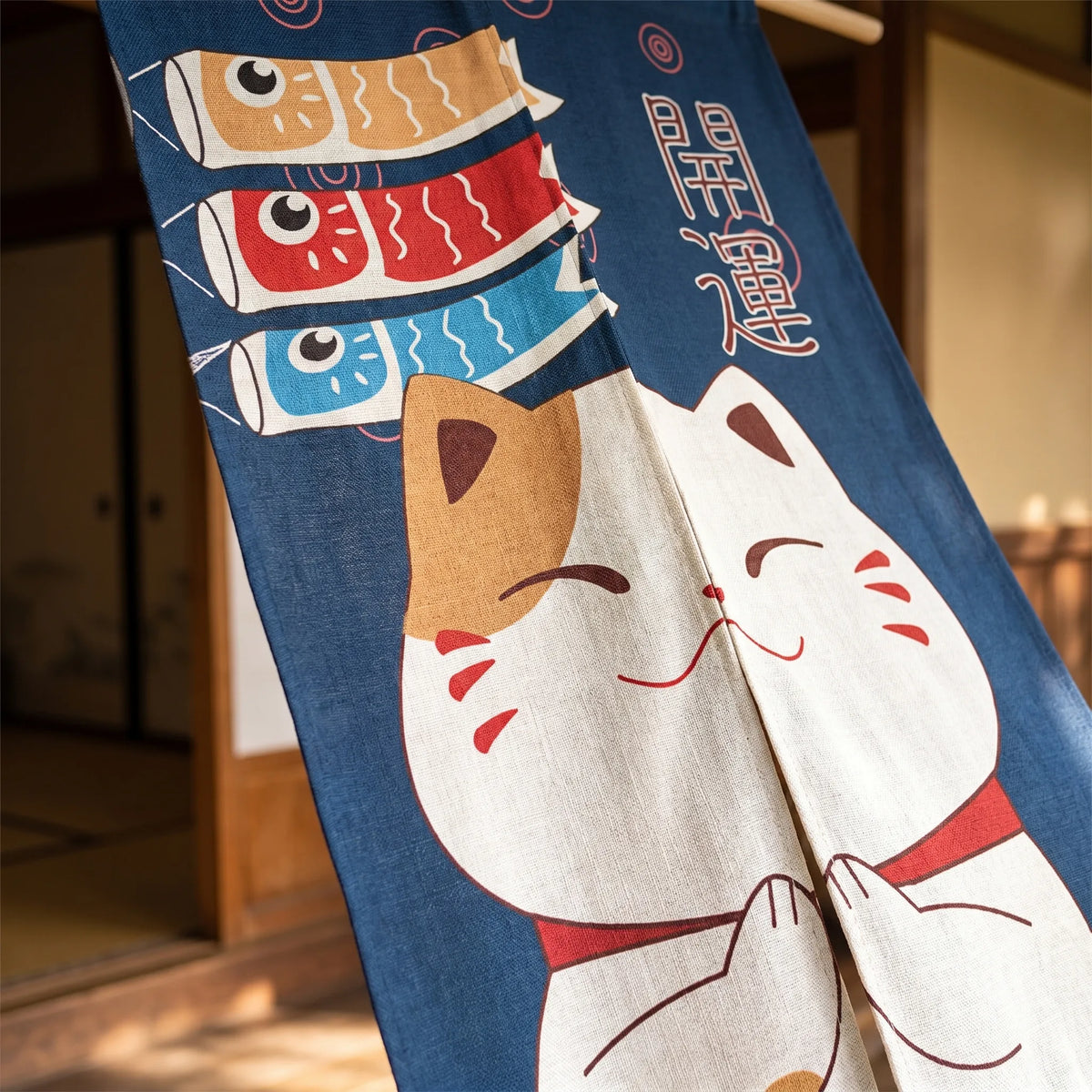 Japanese Linen Door Curtain (Noren) - Cat