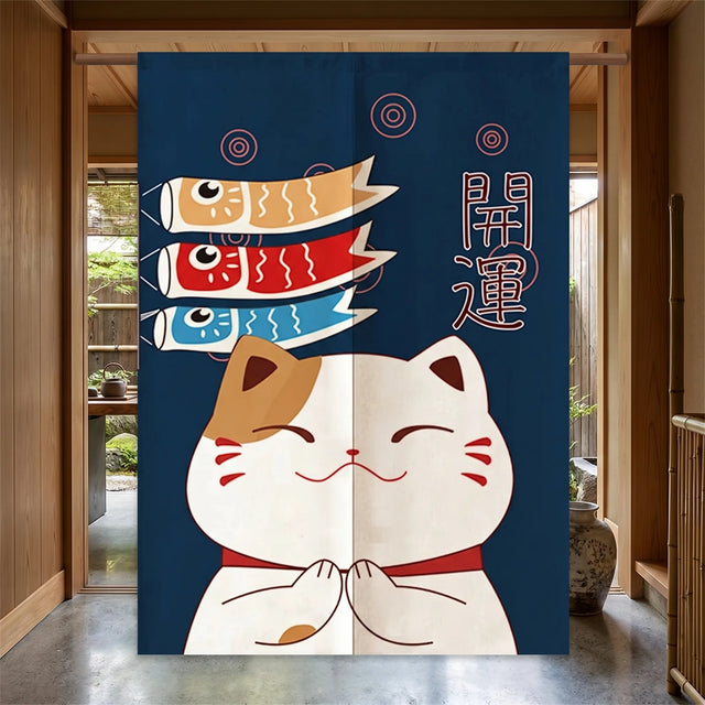 Japanese Linen Door Curtain (Noren) - Cat