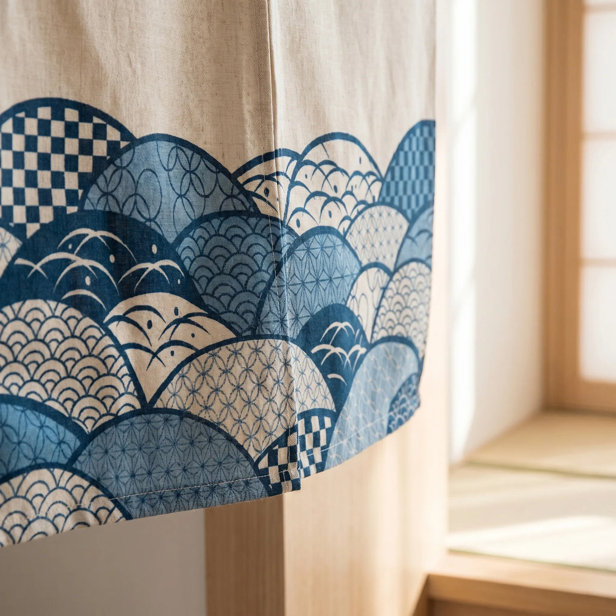 Japanese Linen Door Curtain (Noren) - Geometric Shapes I