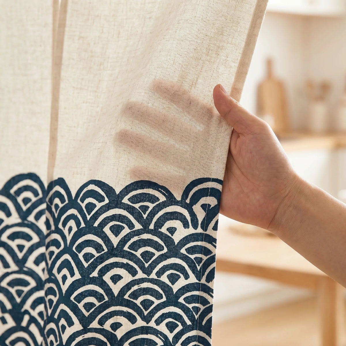 Japanese Linen Door Curtain (Noren) - Geometric Shapes II