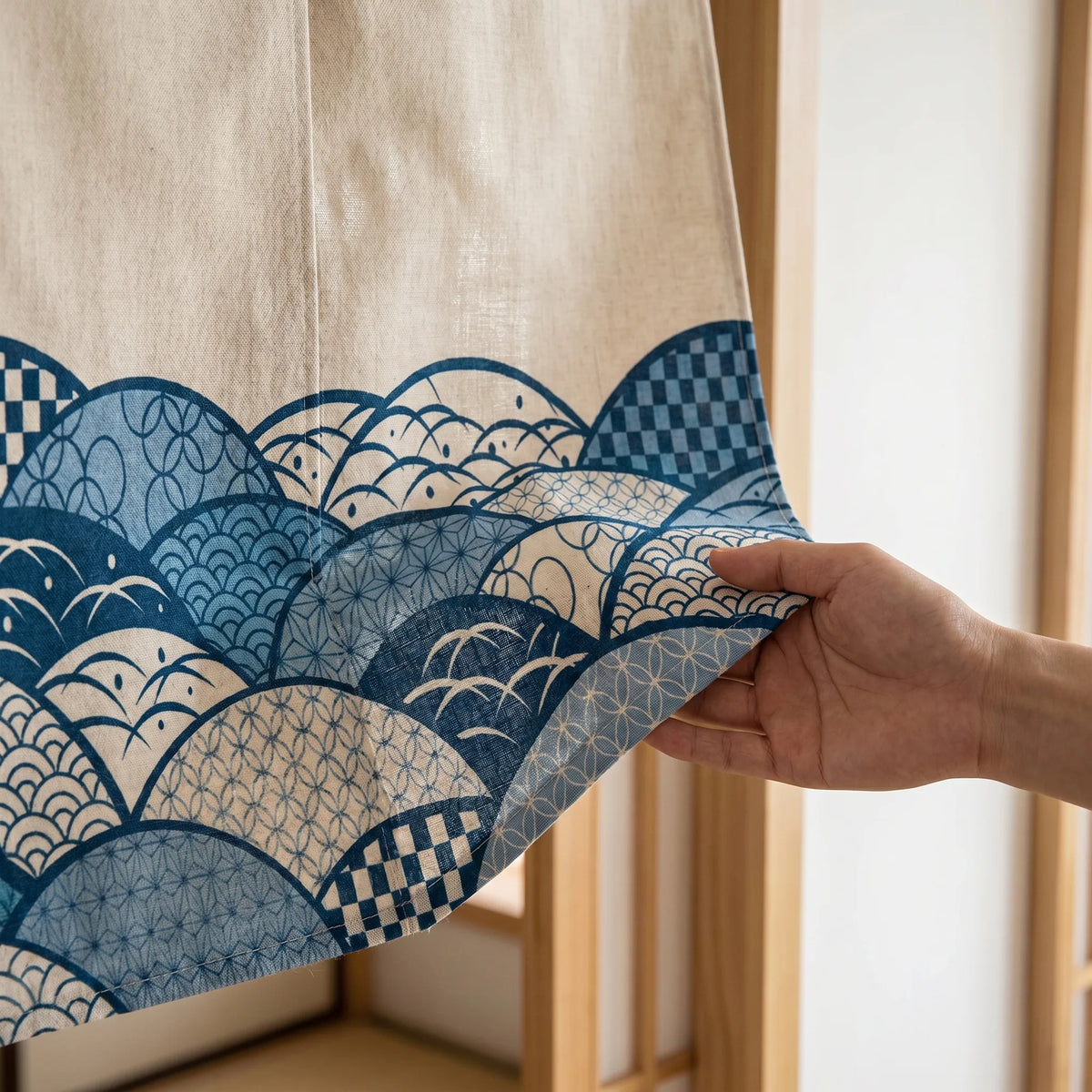 Japanese Linen Door Curtain (Noren) - Geometric Shapes I