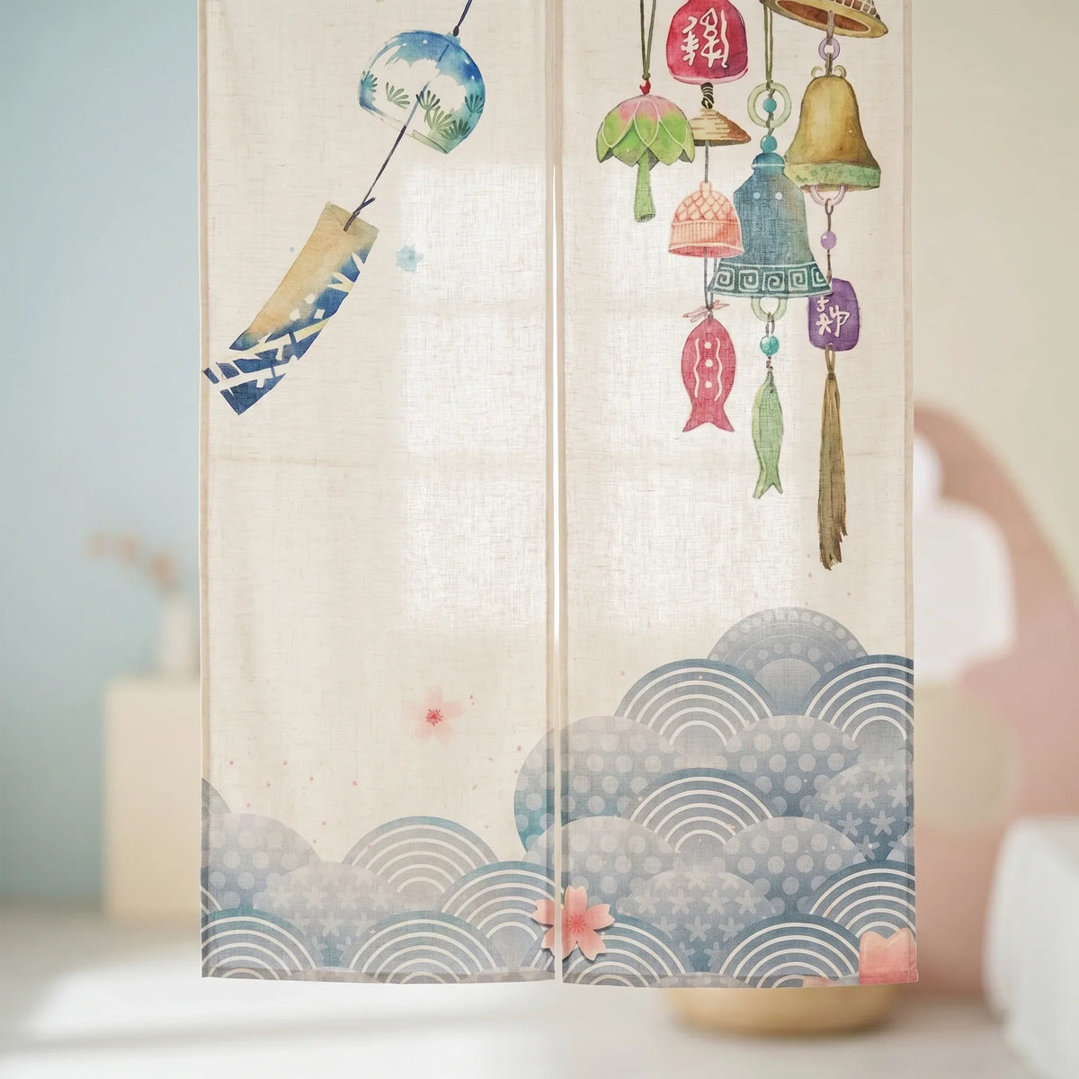 Japanese Linen Door Curtain (Noren) - Lanterns