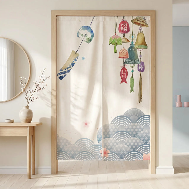 Japanese Linen Door Curtain (Noren) - Lanterns