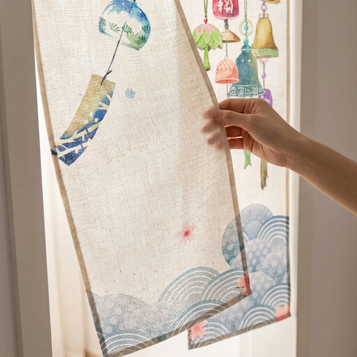 Japanese Linen Door Curtain (Noren) - Lanterns