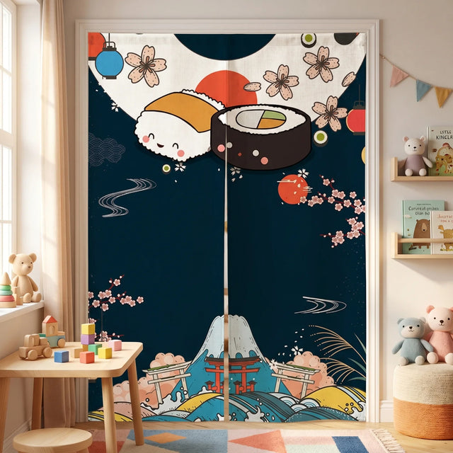 Japanese Linen Door Curtain (Noren) - Maki Roll