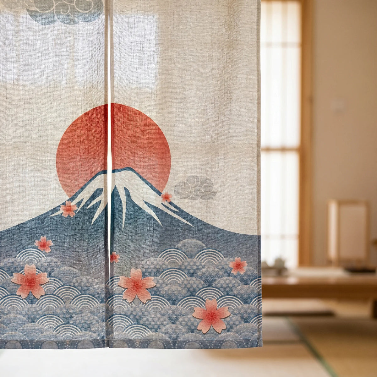 Japanese Linen Door Curtain (Noren) - Mount Fuji