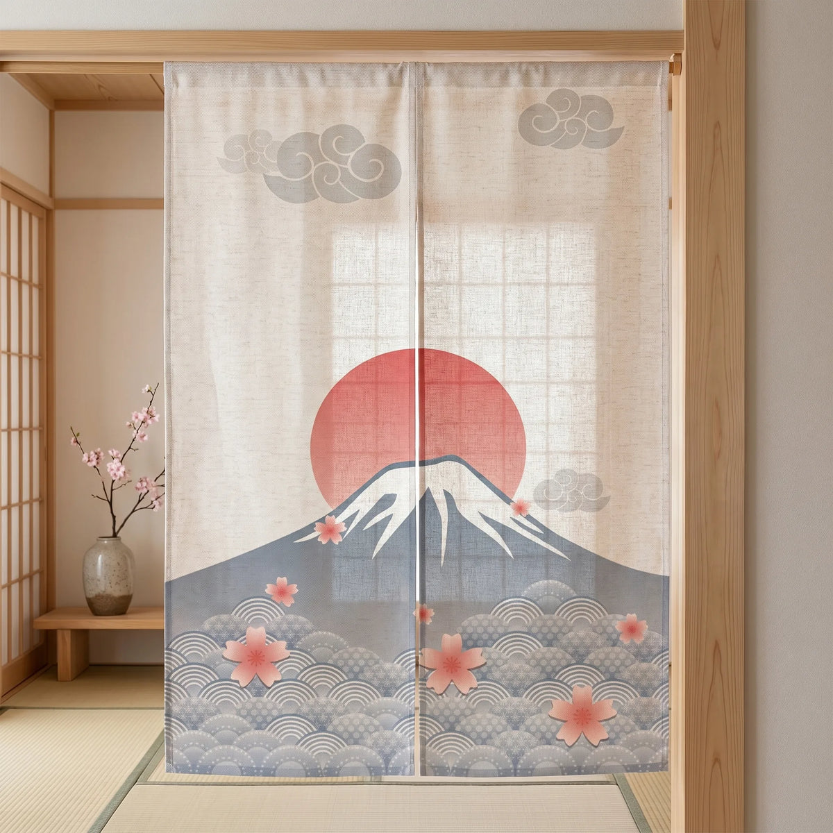 Japanese Linen Door Curtain (Noren) - Mount Fuji