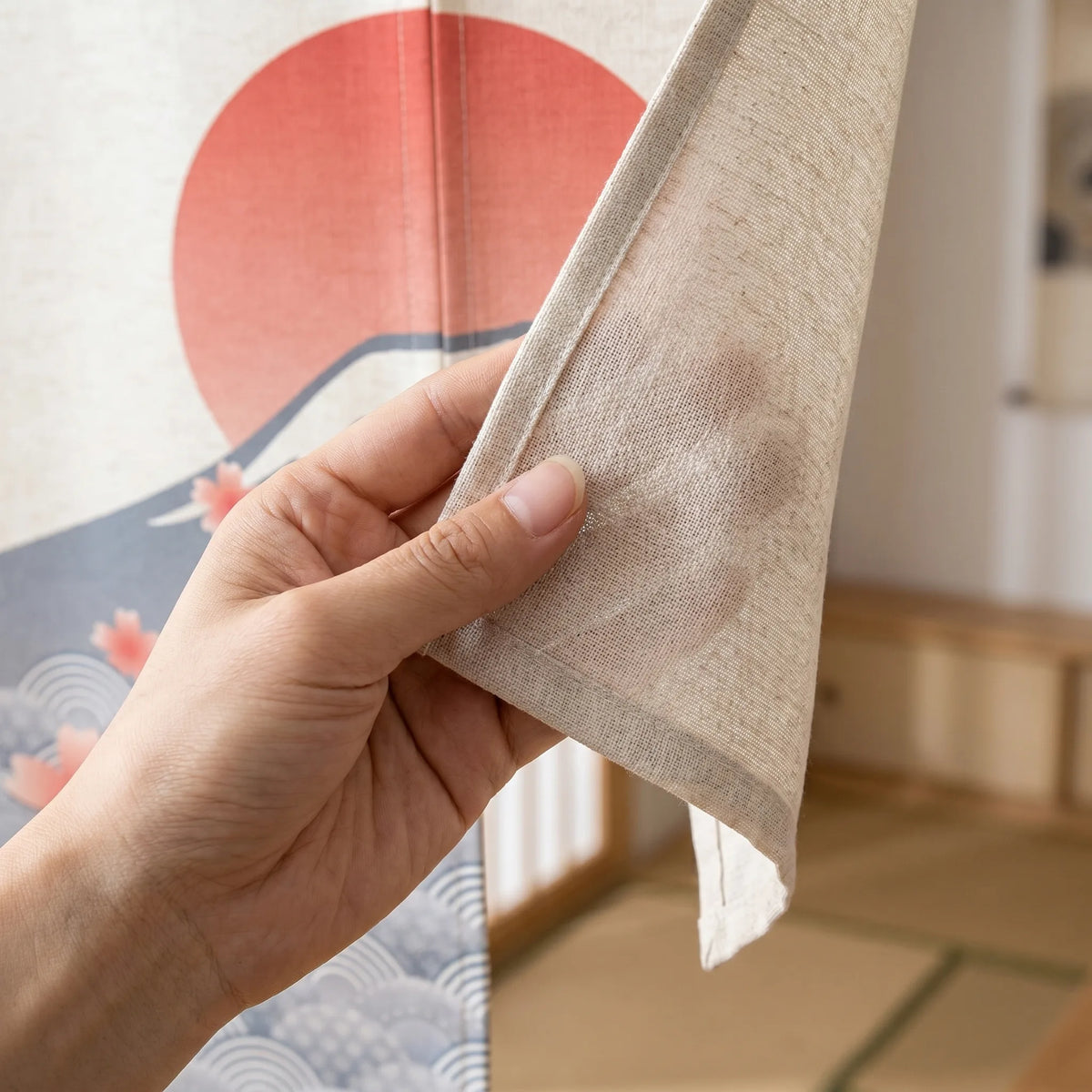 Japanese Linen Door Curtain (Noren) - Mount Fuji