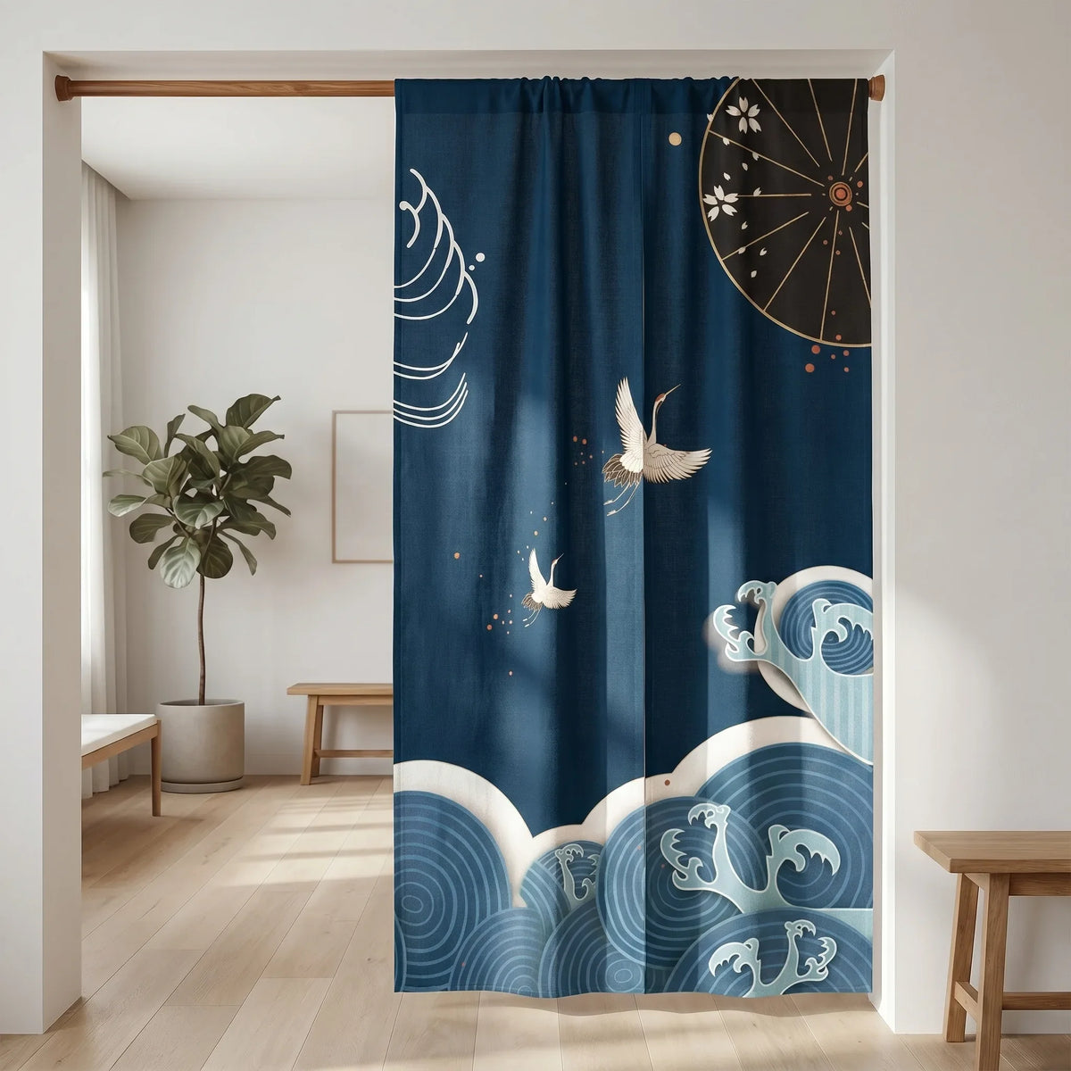 Japanese Linen Door Curtain (Noren) - Geese