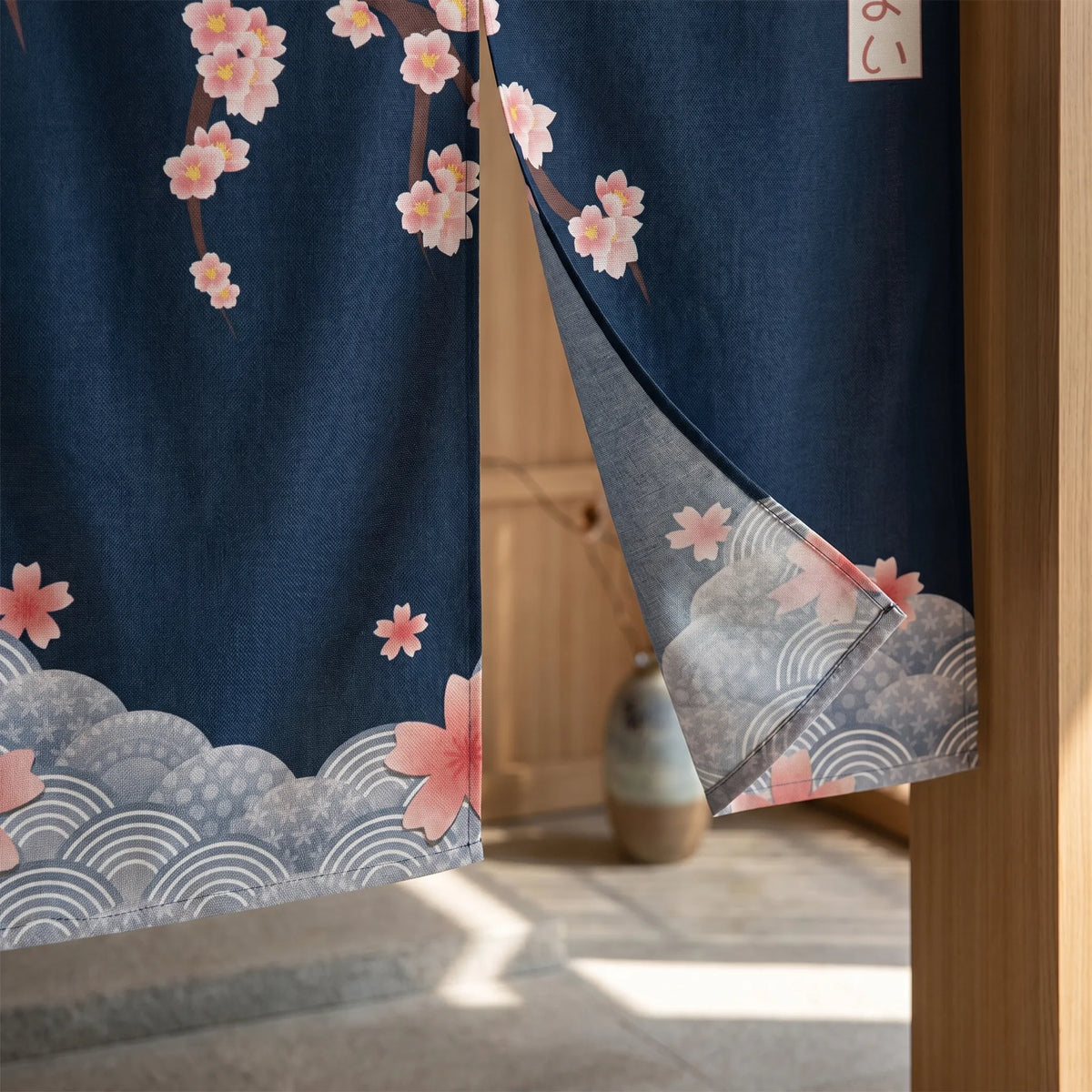 Japanese Linen Door Curtain (Noren) - Sakura Blossom