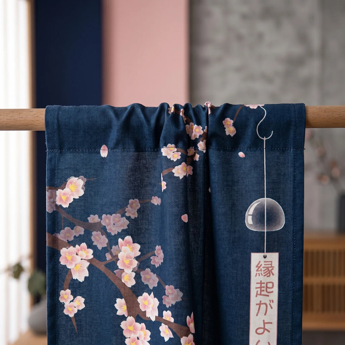Japanese Linen Door Curtain (Noren) - Sakura Blossom