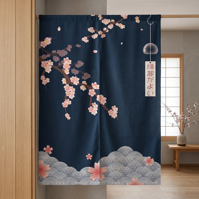 Japanese Linen Door Curtain (Noren) - Sakura Blossom