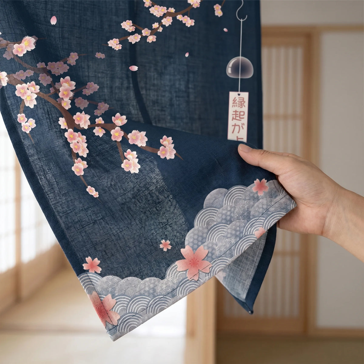 Japanese Linen Door Curtain (Noren) - Sakura Blossom