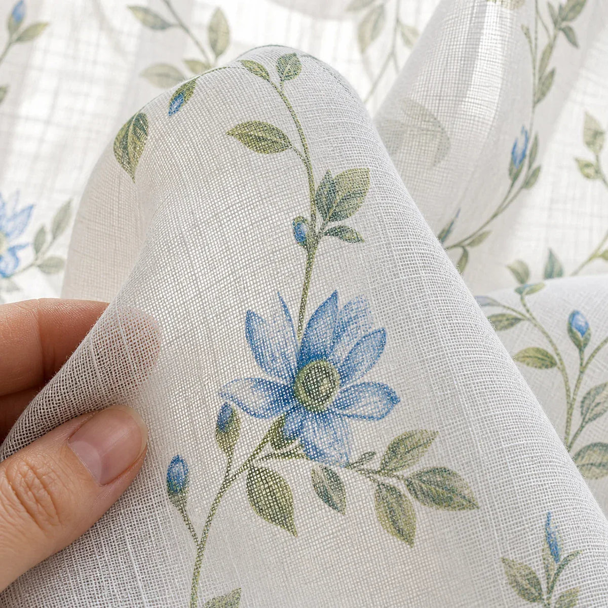 Sheer Voile Curtain Blue Floral