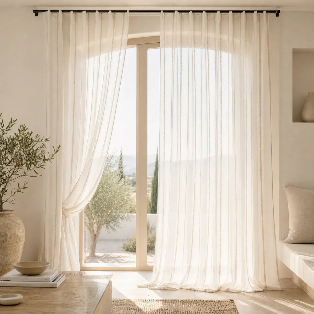 Sheer Voile Curtain White Striped