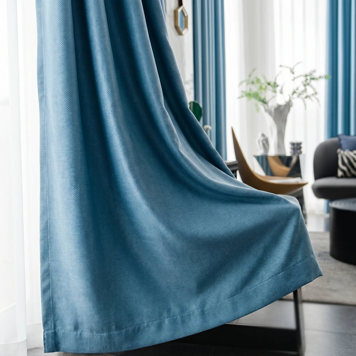 Room Darkening Curtains Sky Blue Patterned