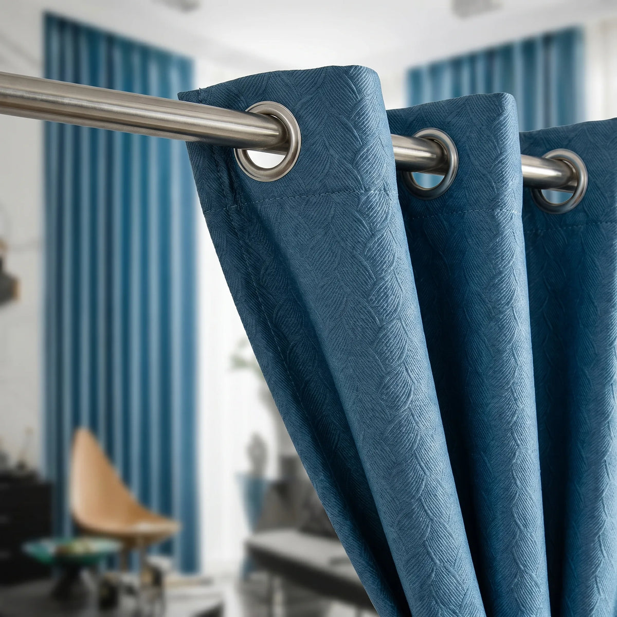 Room Darkening Curtains Sky Blue Patterned