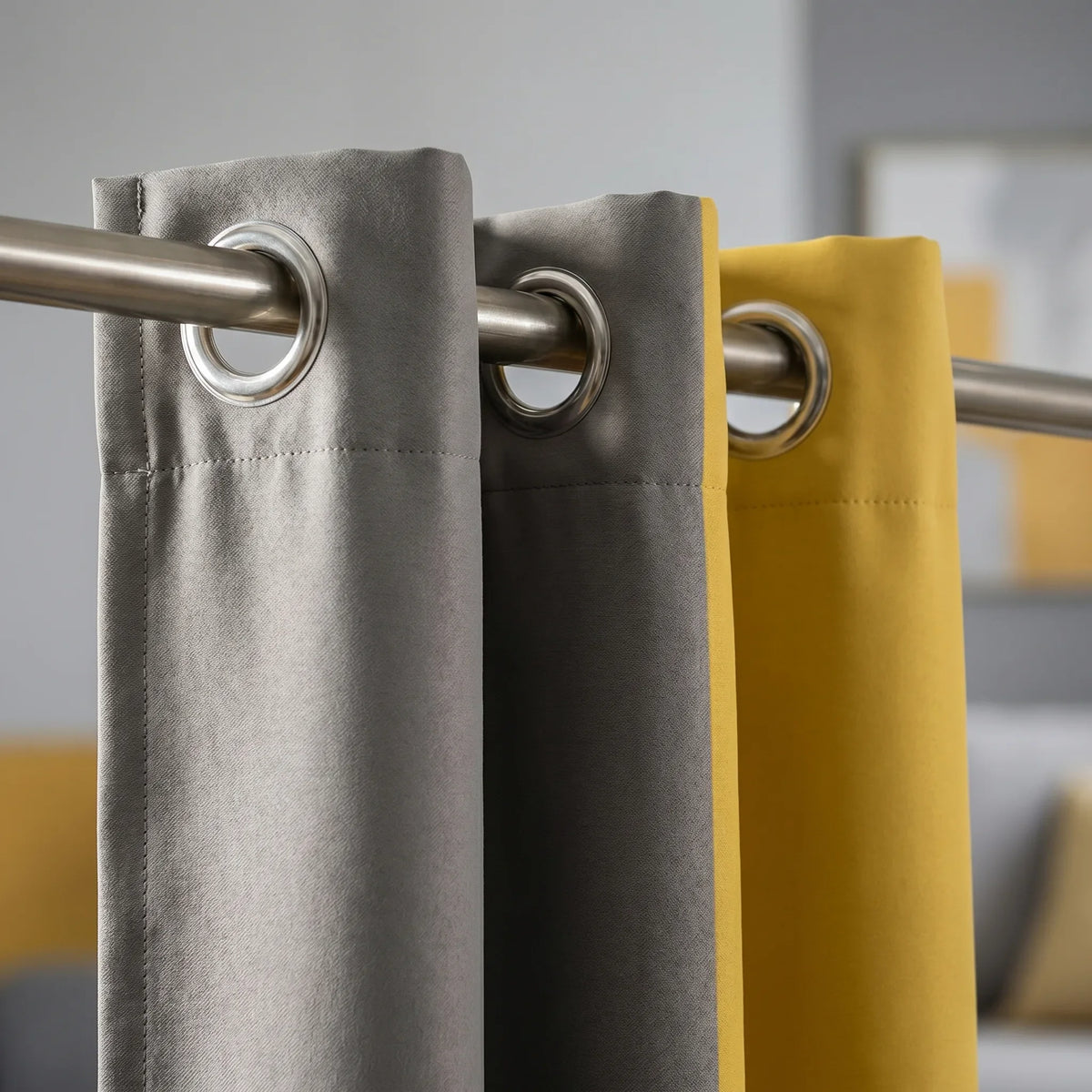 Room Darkening Curtains Grey & Mustard