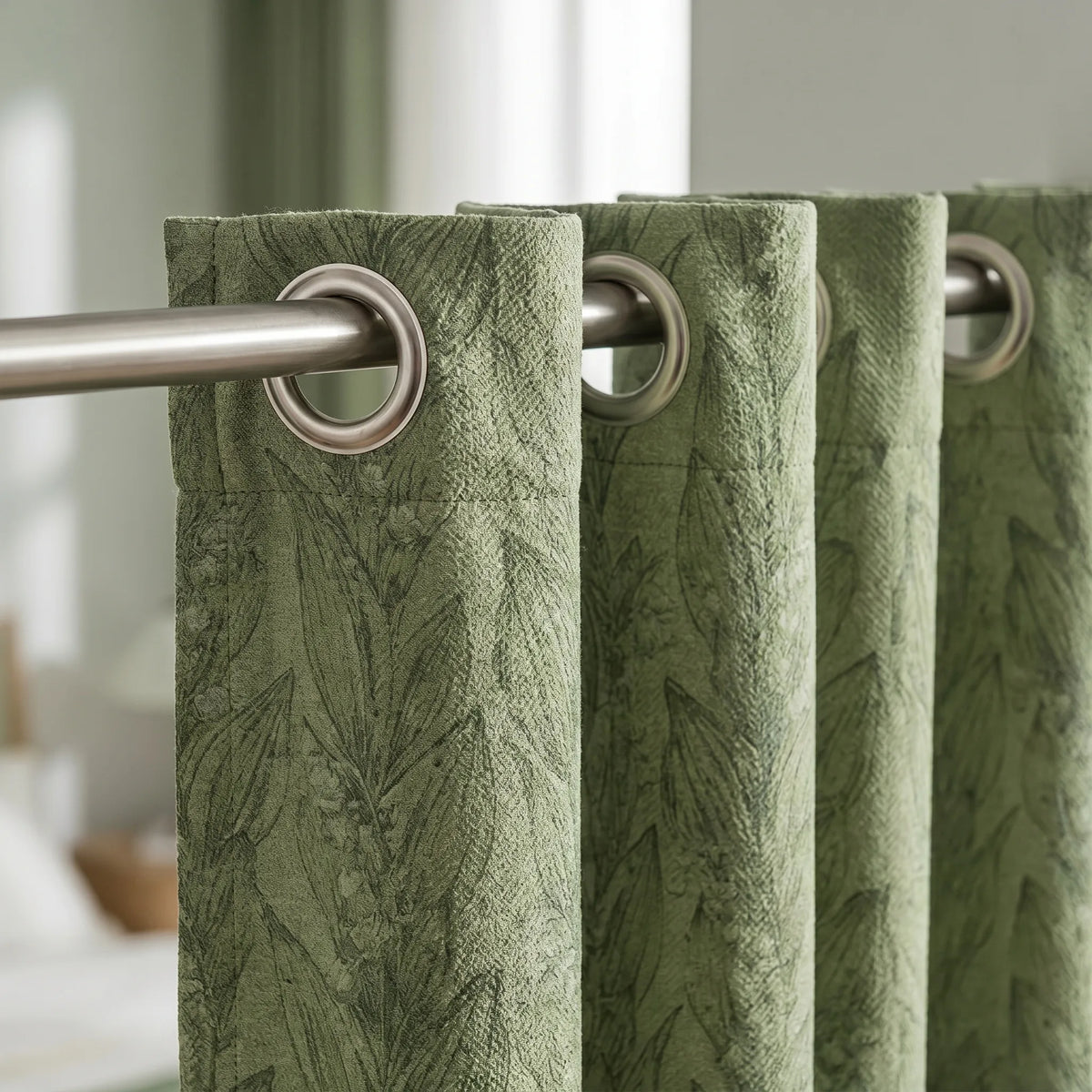 Linen Curtain Sage Green Patterned
