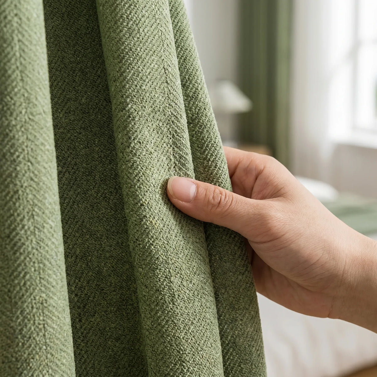 Linen Curtain Sage Green Patterned