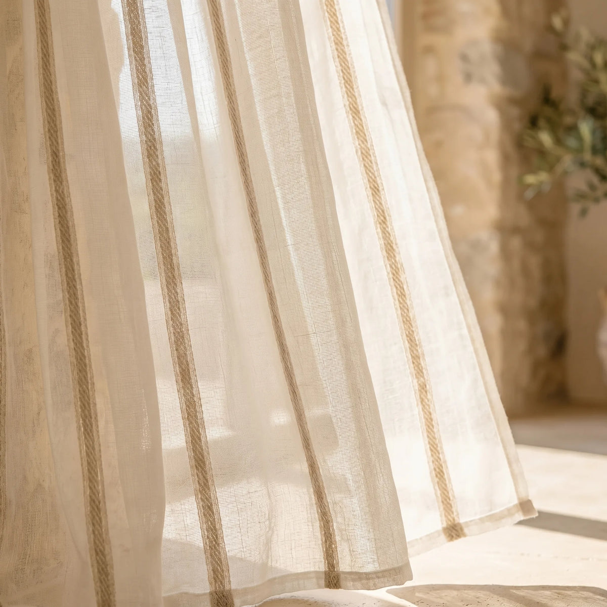 Sheer Voile Curtain White Striped