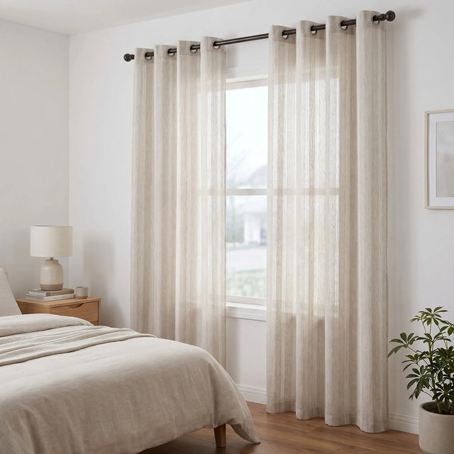 Sheer Voile Curtain Beige Striped