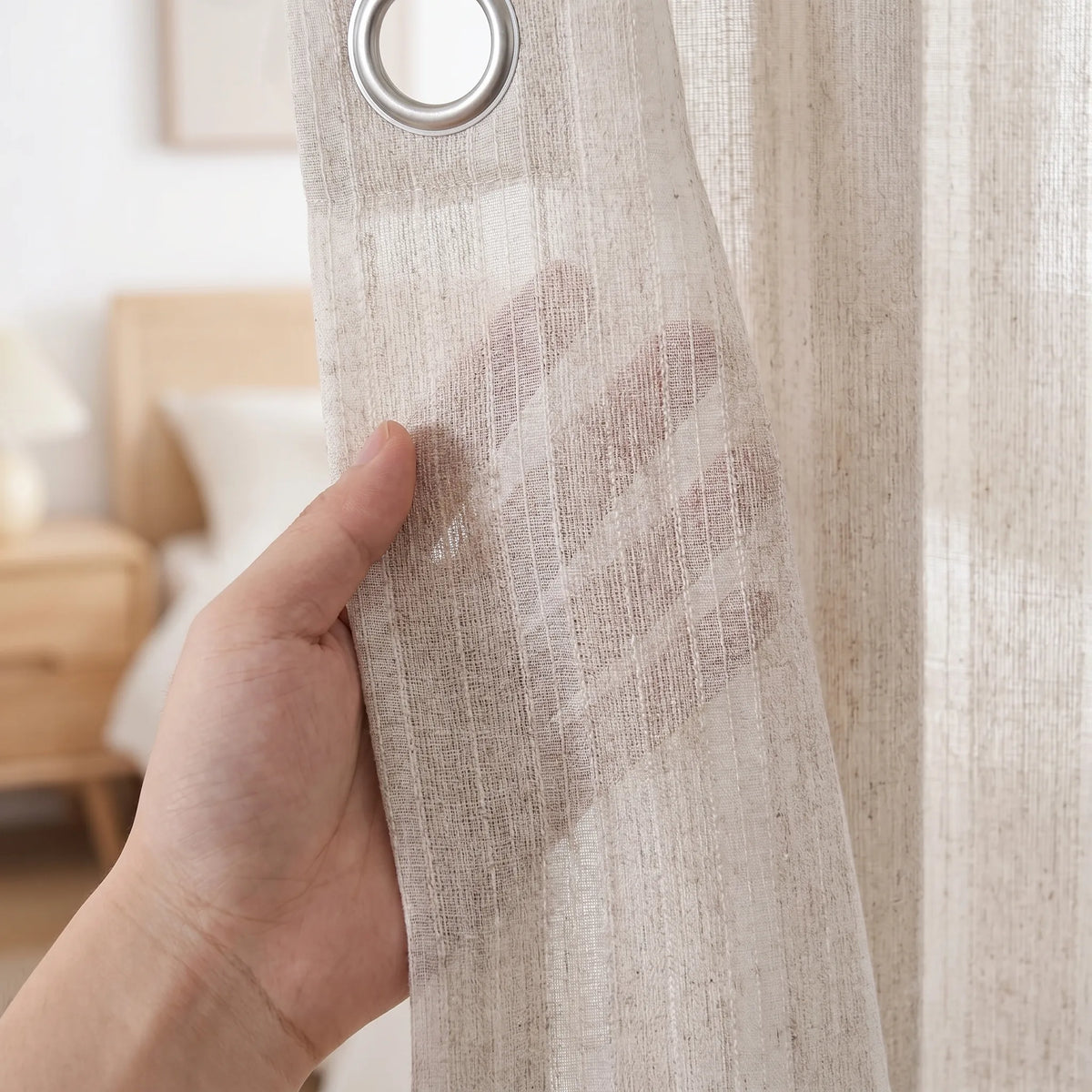 Sheer Voile Curtain Beige Striped
