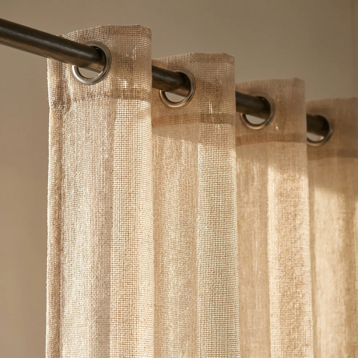 Sheer Voile Curtain Beige Woven
