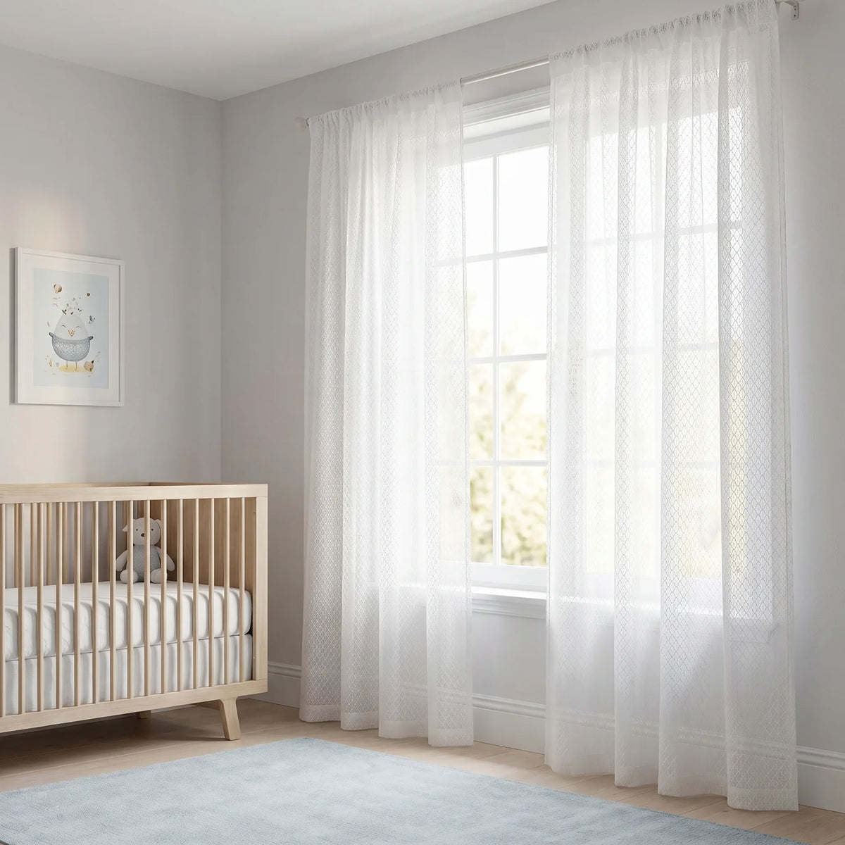 Sheer Voile Curtain White Patterned
