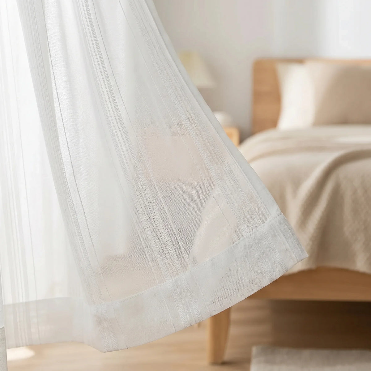 Sheer Voile Curtain White Striped — Slim