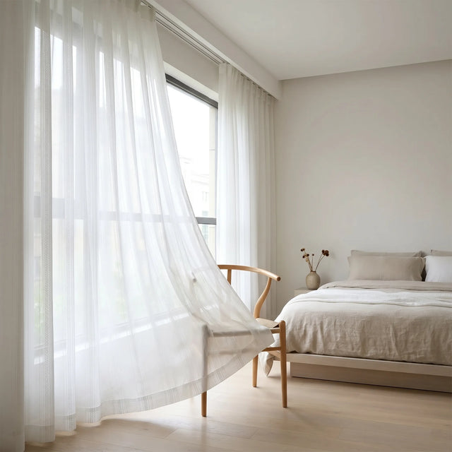 Sheer Voile Curtain White Striped — Slim