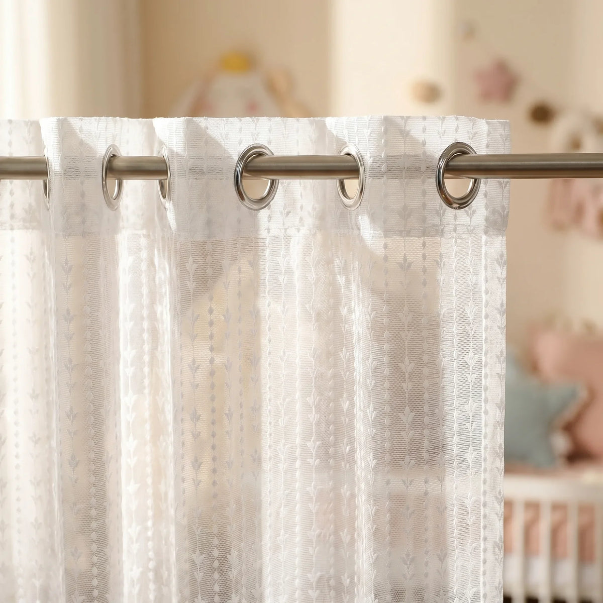 Sheer Voile Curtain White Embroidered