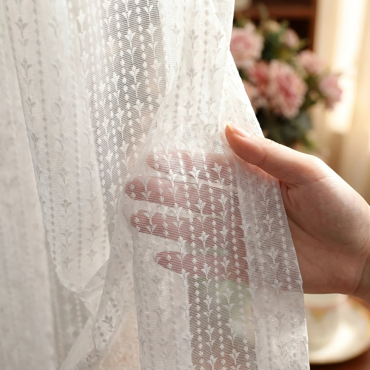 Sheer Voile Curtain White Embroidered