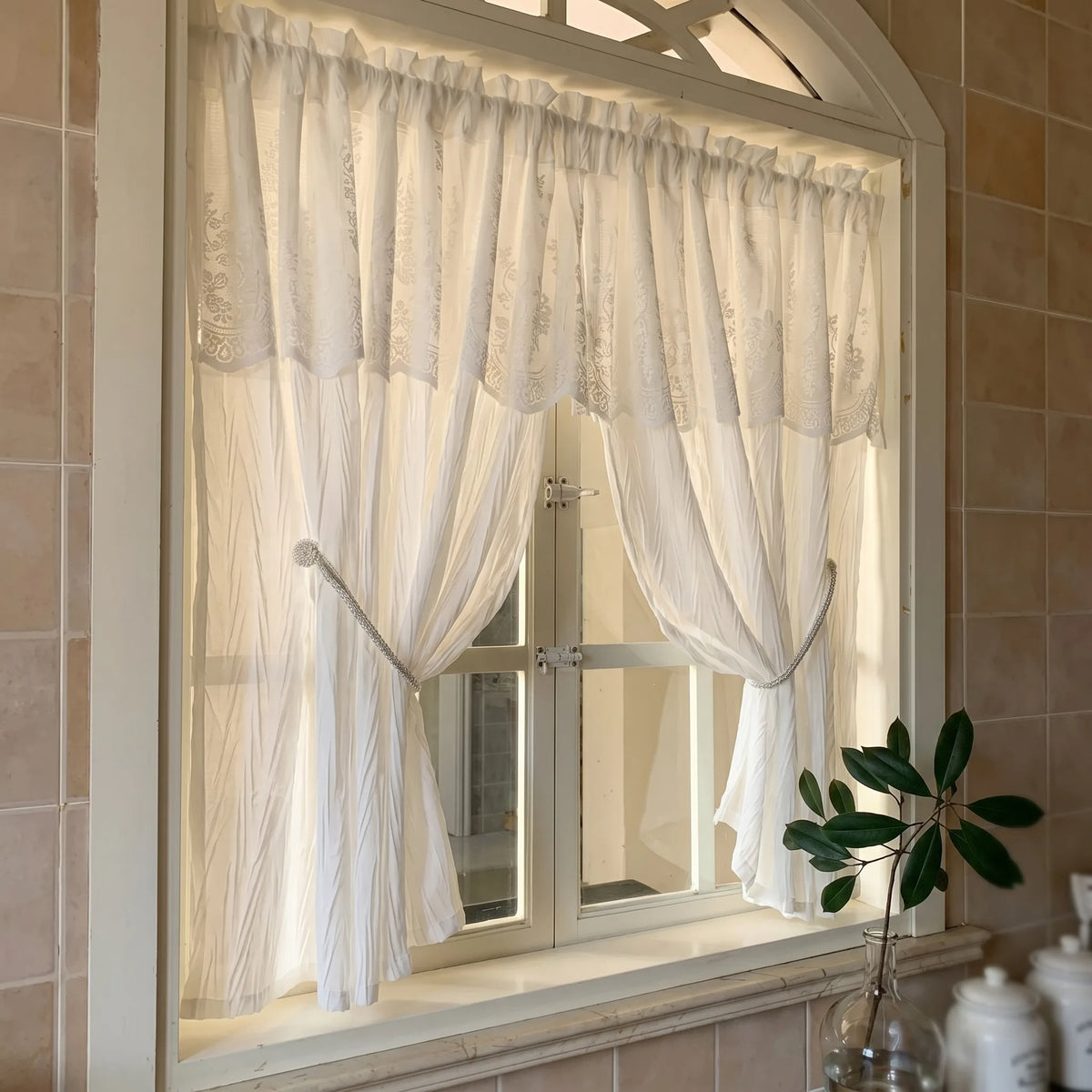 Double Layer Voile Curtain White