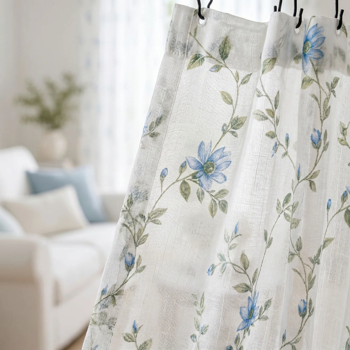 Sheer Voile Curtain Blue Floral