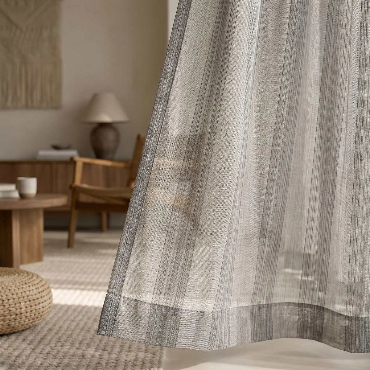 Sheer Voile Curtain Grey Striped