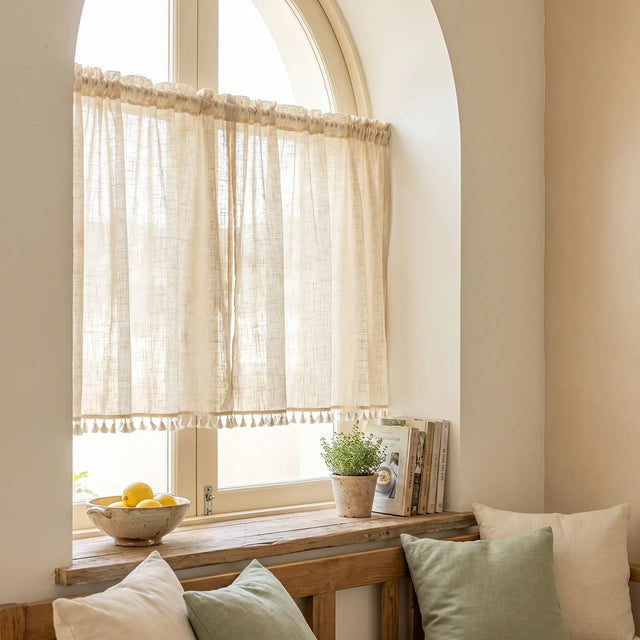Linen Café Curtain Light Beige — Wide